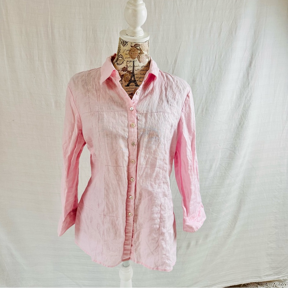 Edward Irish Linen Pink Button Up Shirt Size Large